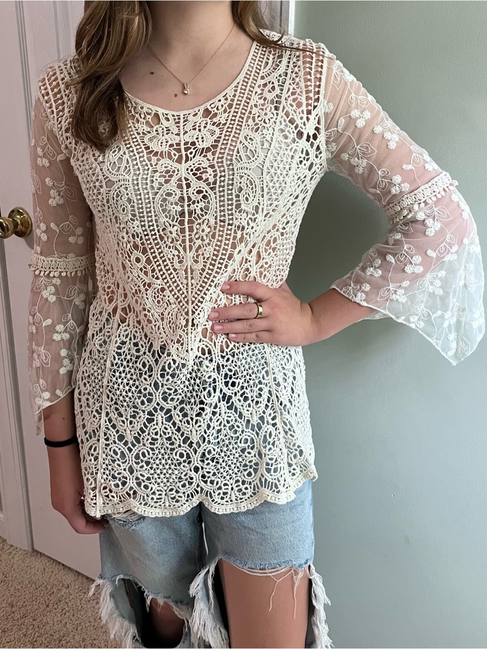 Est. 1946 women's top tunic crochet cream